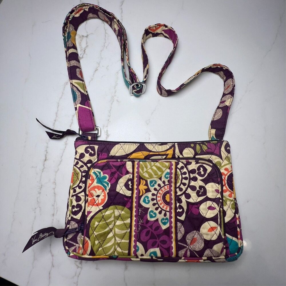 Vera Bradley Crossbody Bag Plum Crazy Pattern Quilted Purse Purple Floral Boho